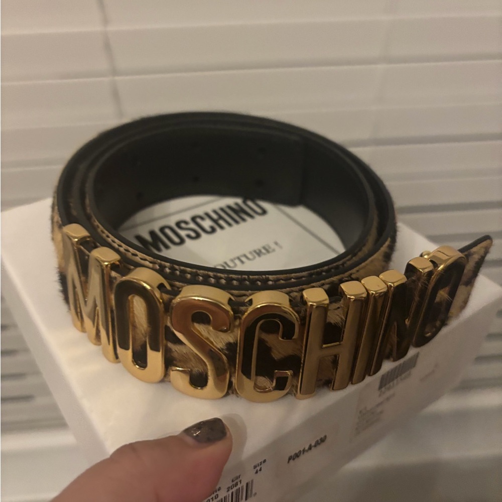 Moschino Gold Logo Belt with Black Accents leopard real leather size 85-90 44 eu - Picture 4 of 5